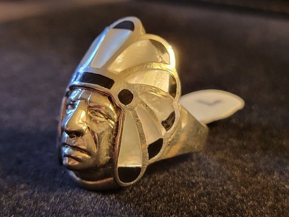 925 Silver Ring Onyx & MOP - Picture 1 of 6